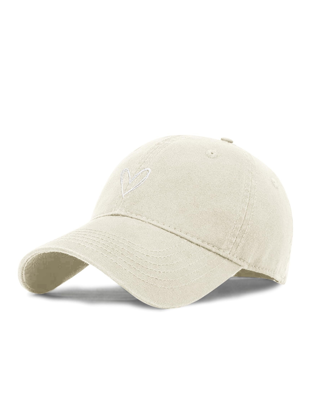 Vintage Heart Embroidered Baseball Cap Distressed Adjustable | Apricot | Size OS